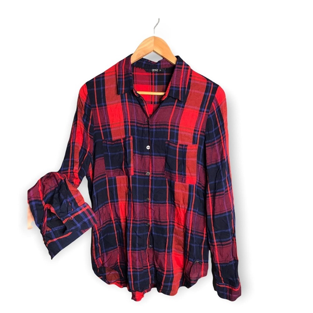 ONLY | True & Blue Bestseller Flannel Plaid Button Up Shirt Haley Loose Woven